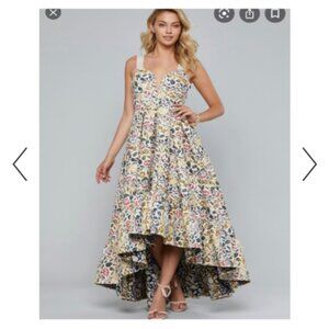 Bebe Ruffle Jacquard Ball Gown